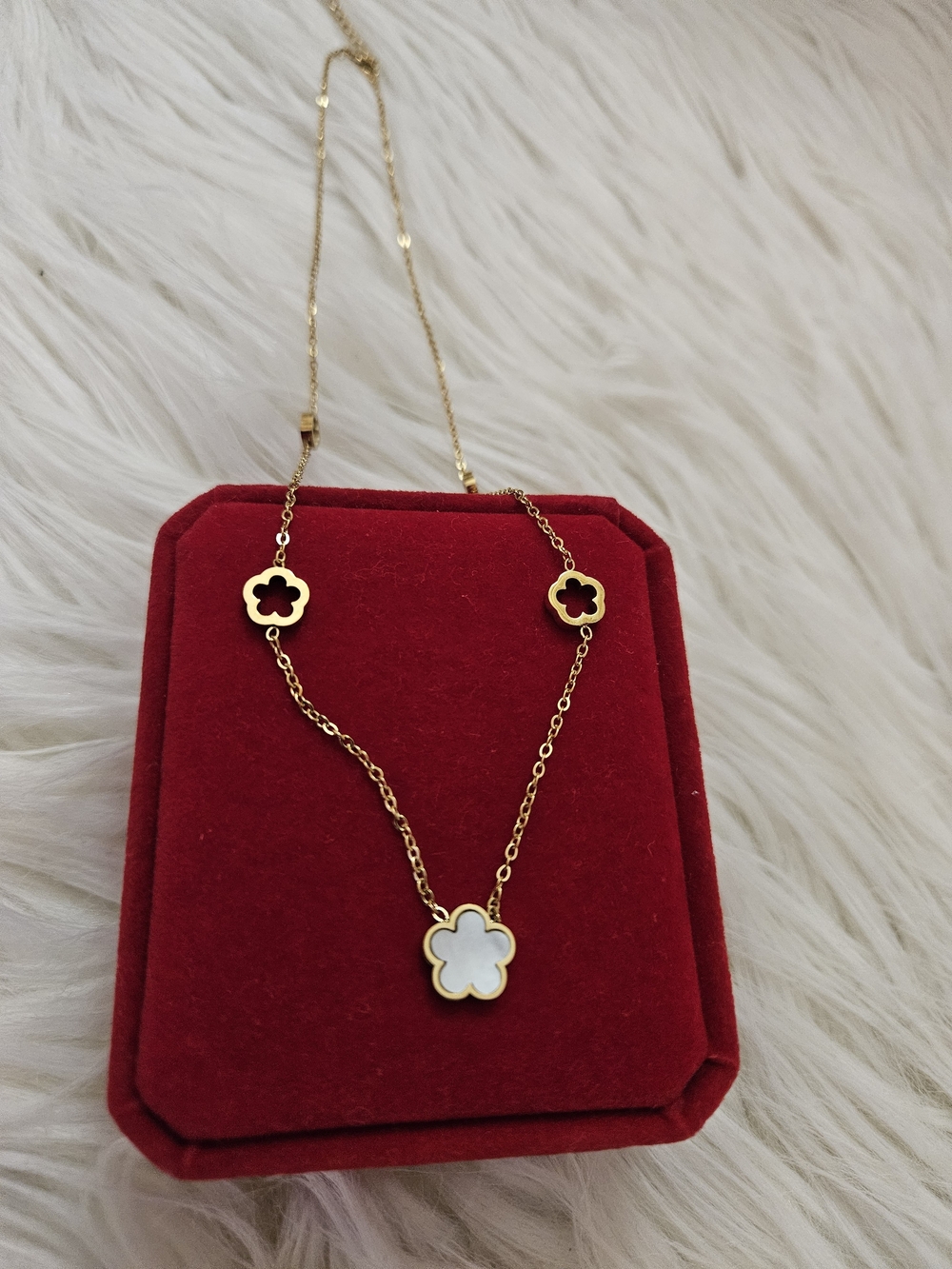 Gold Clover Pendant Necklace with White Accent - Women Jewelry